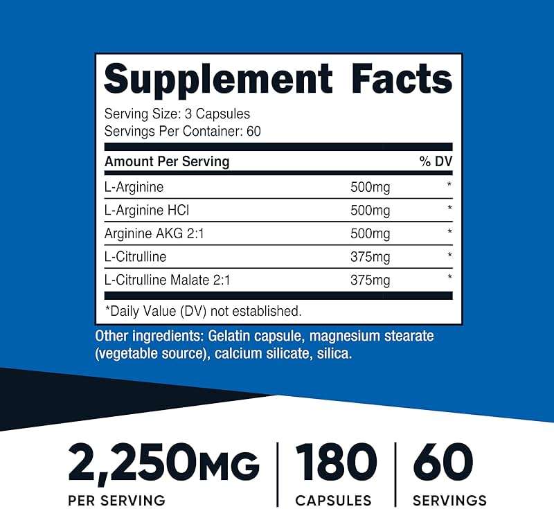Nutricost Nitric Oxide Booster 2250mg, 180 Capsules - 750mg Per Casule, 60 Servings - Gluten Free and Non-GMO - Image 2