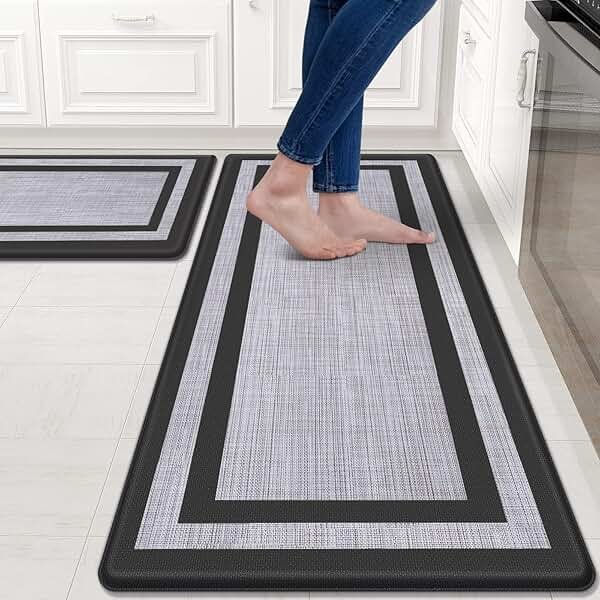 Mattitude Kitchen Mats Set of 2,Cushioned Anti-Fatigue Non-Skid Rug Sets Ergonomic Comfort Standing Mat for Kitchen, Floor, Office, Sink, Laundry, Black and Gray - Product Image