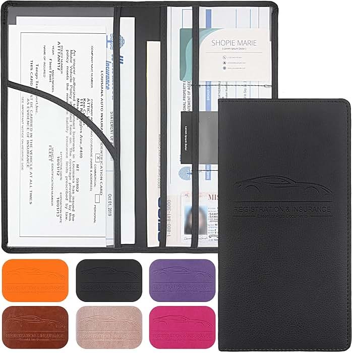 LumiMokki Premium Car Registration & Insurance Card Holder with Magnetic Shut, Vehicle Glove Box Car Organizer - For Documents, Cards, License (Black) - Product Image