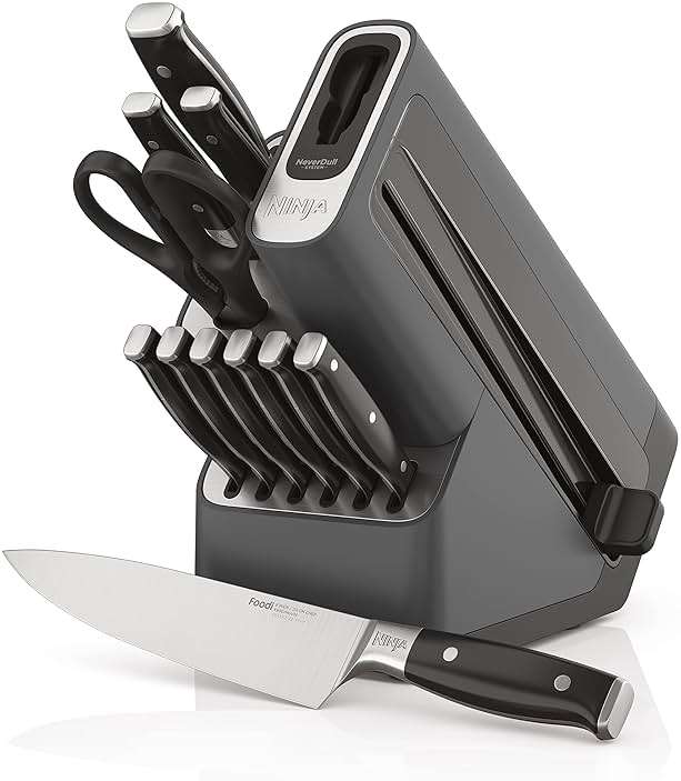 Ninja K32012 Foodi NeverDull Premium Knife System, 12 Piece Knife Block Set with Built-in Sharpener, German Stainless Steel Knives, Black - Image 2