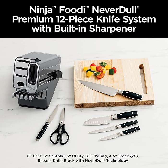 Ninja K32012 Foodi NeverDull Premium Knife System, 12 Piece Knife Block Set with Built-in Sharpener, German Stainless Steel Knives, Black - Image 3