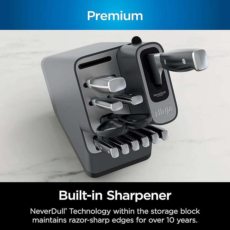 Ninja K32012 Foodi NeverDull Premium Knife System, 12 Piece Knife Block Set with Built-in Sharpener, German Stainless Steel Knives, Black - Image 4