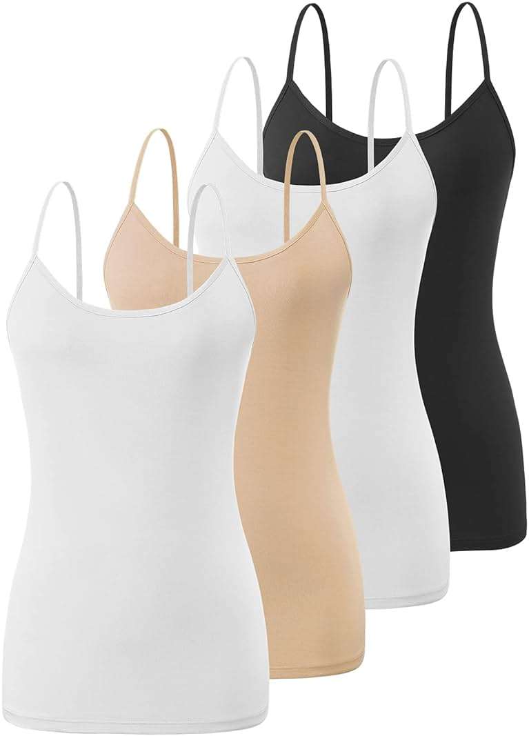 Air Curvey 4 Pack Camisole Tops for Women Basic Undershirt Tanks Adjustable Spaghetti Straps Camis Seamless Soft Layering Top - Image 1