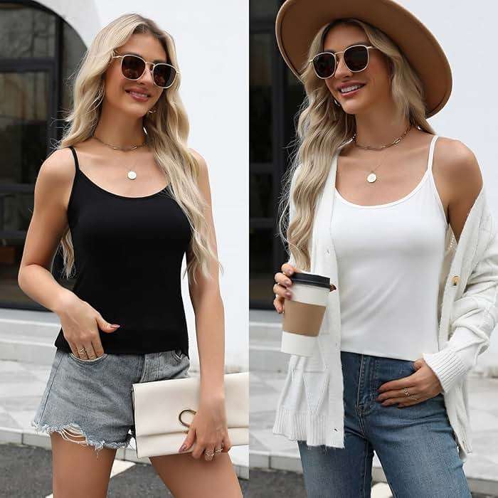 Air Curvey 4 Pack Camisole Tops for Women Basic Undershirt Tanks Adjustable Spaghetti Straps Camis Seamless Soft Layering Top - Image 2