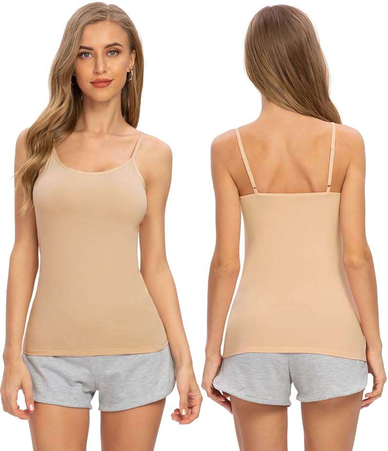 Air Curvey 4 Pack Camisole Tops for Women Basic Undershirt Tanks Adjustable Spaghetti Straps Camis Seamless Soft Layering Top - Image 4