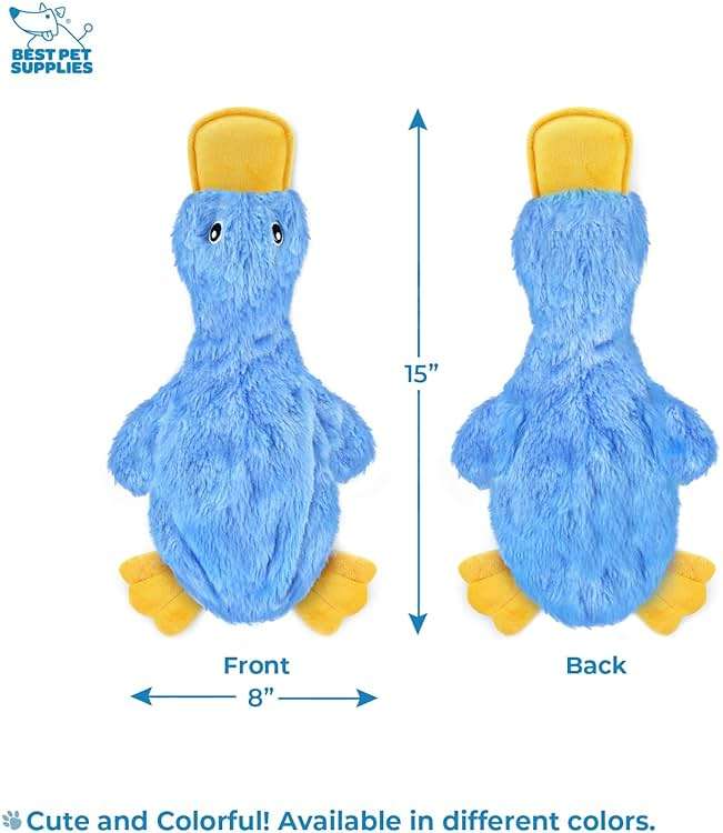Best Pet Supplies Interactive Squeaky Dog Chew Toy, Ideal Dog Toys for Chewers, Small, Medium & Large Dogs, and Fetch Lovers - Crinkle Duck (Blue), Large - Image 4