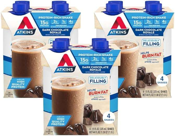 Atkins Dark Chocolate Royale Protein Shake, High Protein Shakes, Low Glycemic, Low Carb and Low Sugar Chocolate Flavored Protein Shakes, Keto Friendly, 12 Count - Image 1