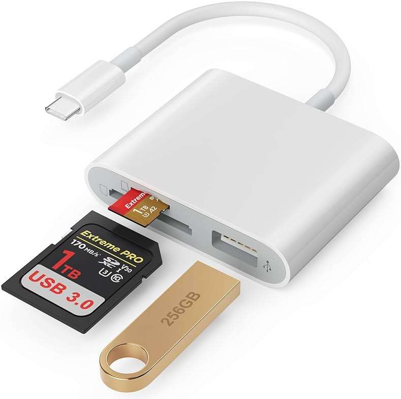 SD Card Reader, USB 3.0 Type C High Speed to SD/TF Card Adapter for iPhone 17/16/15 Pro Max Memory Card Reader with SD MicroSD USB 3 Port for Mac/iPad/MacBook Pro/Air Android Phone Tablet(White) - Image 1