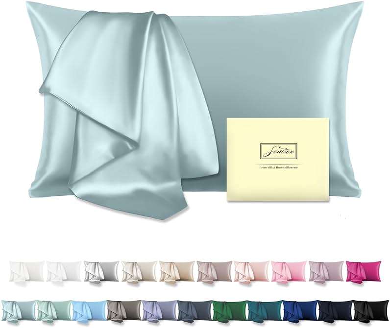 Mulberry Silk Pillowcase for Hair and Skin Standard Size 20"X 26" with Hidden Zipper Soft Breathable Smooth Cooling Pillow Covers for Sleeping(Haze Blue,1Pcs) - Image 1