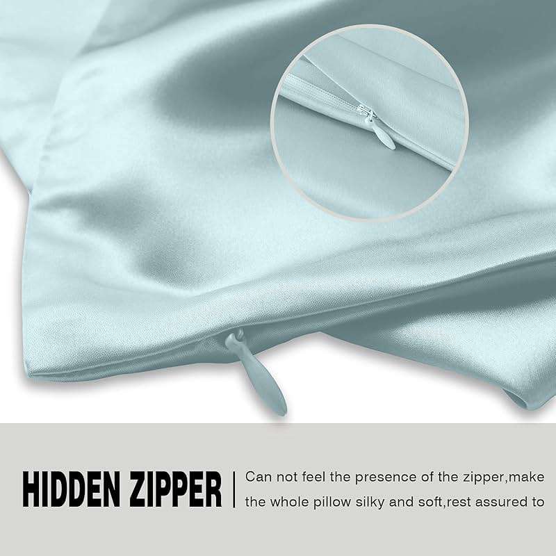 Mulberry Silk Pillowcase for Hair and Skin Standard Size 20"X 26" with Hidden Zipper Soft Breathable Smooth Cooling Pillow Covers for Sleeping(Haze Blue,1Pcs) - Image 4