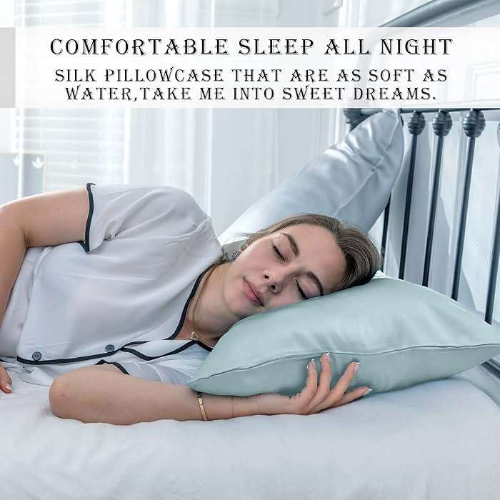 Mulberry Silk Pillowcase for Hair and Skin Standard Size 20"X 26" with Hidden Zipper Soft Breathable Smooth Cooling Pillow Covers for Sleeping(Haze Blue,1Pcs) - Image 6