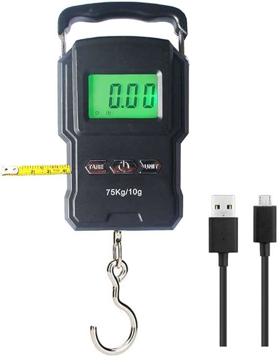 YAGSUW Rechargeable Lugagge Scale Portable Electronic Hook Scale Digital Hanging Bag Luggage Weight Scale Fishing Scale with Measuring Tape 165Lb Black - Image 1