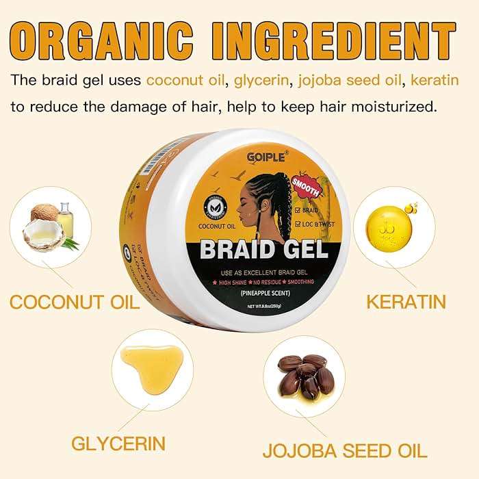 8.8OZ Strong Hold Braiding Gel for Twists, Locs, Cornrows - Tames Frizz, High Shine, No Flake, Easy Edge Control - Image 2