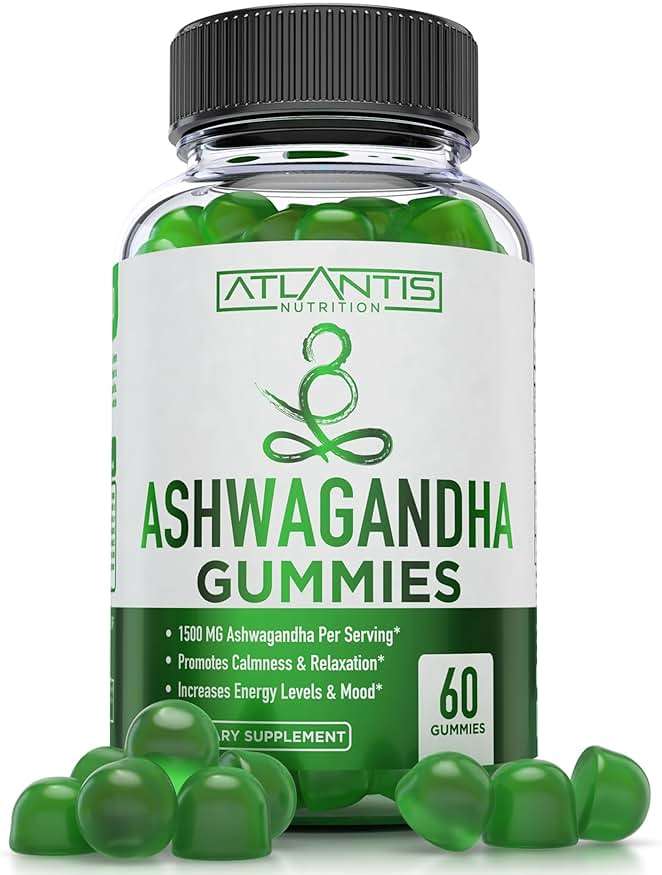 Atlantis Nutrition Ashwagandha Gummies - Ashwagandha Extract 30:1 - Promotes Calmness, Improves Mood, Boosts Energy Levels & Strengthens Immune System - Formulated w/Vitamin D & Zinc - Vegan | 60 Ct - Image 1