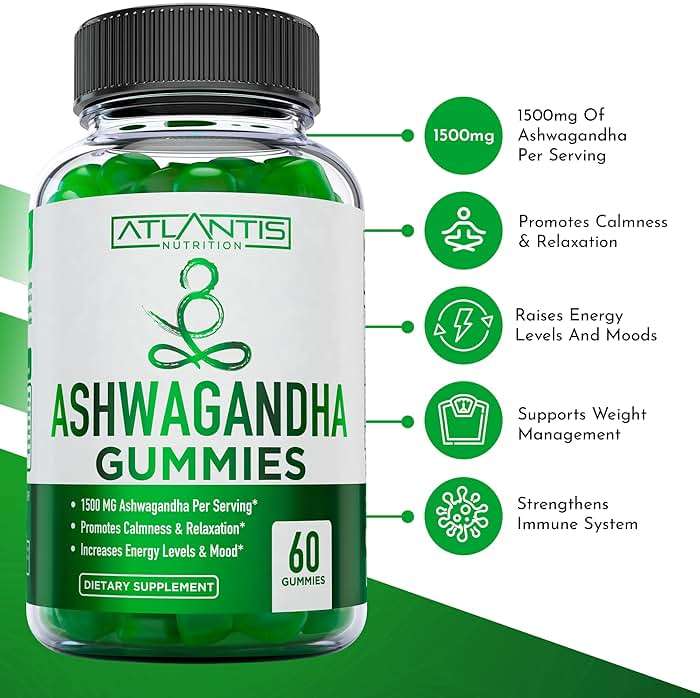 Atlantis Nutrition Ashwagandha Gummies - Ashwagandha Extract 30:1 - Promotes Calmness, Improves Mood, Boosts Energy Levels & Strengthens Immune System - Formulated w/Vitamin D & Zinc - Vegan | 60 Ct - Image 2