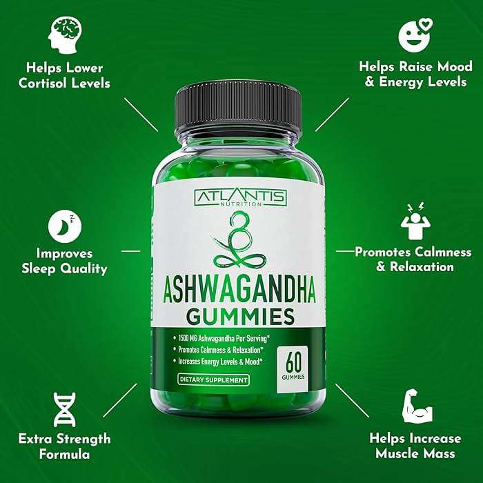 Atlantis Nutrition Ashwagandha Gummies - Ashwagandha Extract 30:1 - Promotes Calmness, Improves Mood, Boosts Energy Levels & Strengthens Immune System - Formulated w/Vitamin D & Zinc - Vegan | 60 Ct - Image 4