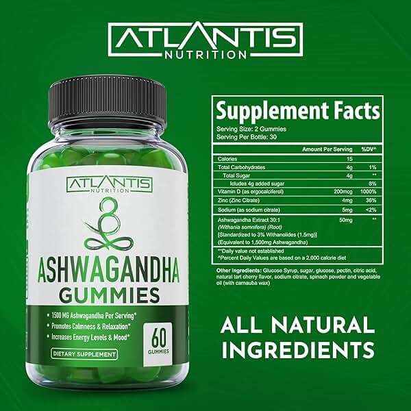 Atlantis Nutrition Ashwagandha Gummies - Ashwagandha Extract 30:1 - Promotes Calmness, Improves Mood, Boosts Energy Levels & Strengthens Immune System - Formulated w/Vitamin D & Zinc - Vegan | 60 Ct - Image 5