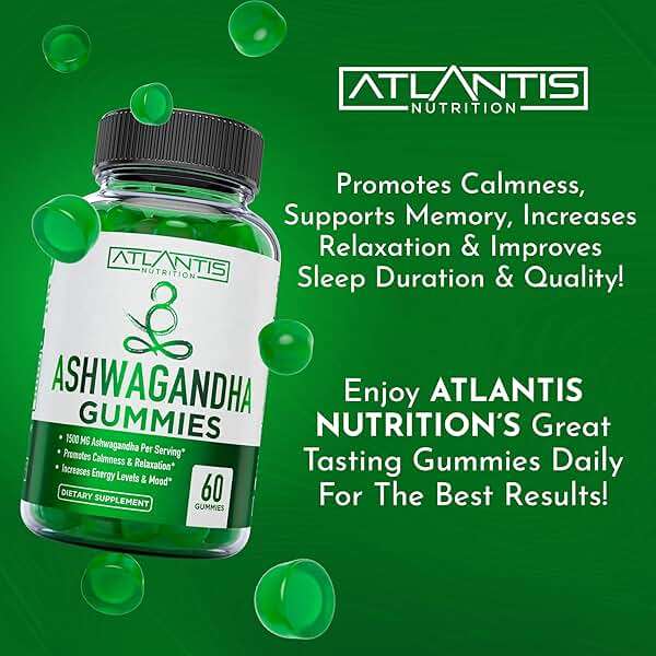Atlantis Nutrition Ashwagandha Gummies - Ashwagandha Extract 30:1 - Promotes Calmness, Improves Mood, Boosts Energy Levels & Strengthens Immune System - Formulated w/Vitamin D & Zinc - Vegan | 60 Ct - Image 8