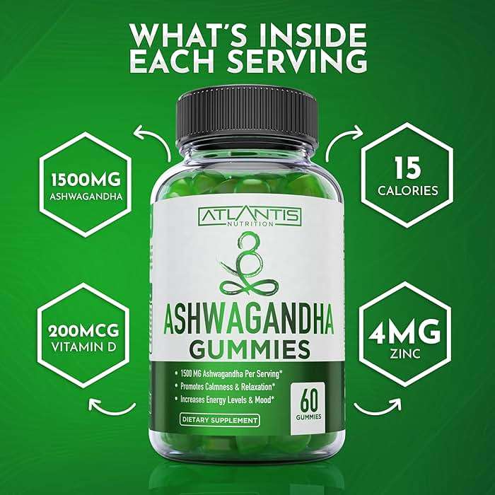 Atlantis Nutrition Ashwagandha Gummies - Ashwagandha Extract 30:1 - Promotes Calmness, Improves Mood, Boosts Energy Levels & Strengthens Immune System - Formulated w/Vitamin D & Zinc - Vegan | 60 Ct - Image 9