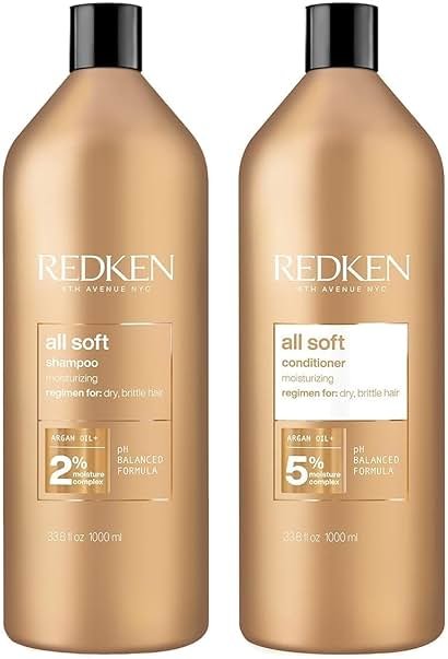 Redken All Soft Shampoo and Conditioner Set - Gently Cleanses and Softens, Moisturizing and Hydrating Set For Dry, Brittle Hair, With Argan Oil - Product Image
