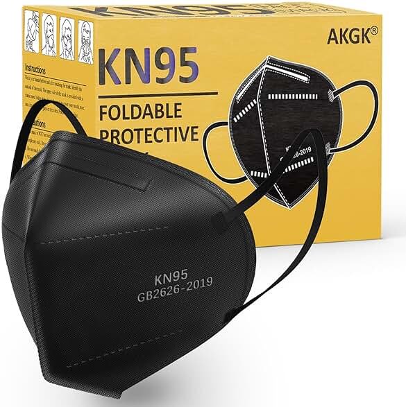 akgk KN95 Face Mask 50 PCS, Breathable Protection Masks, 5-Ply KN95 Black Masks, Cup Dust Safety Masks - Product Image