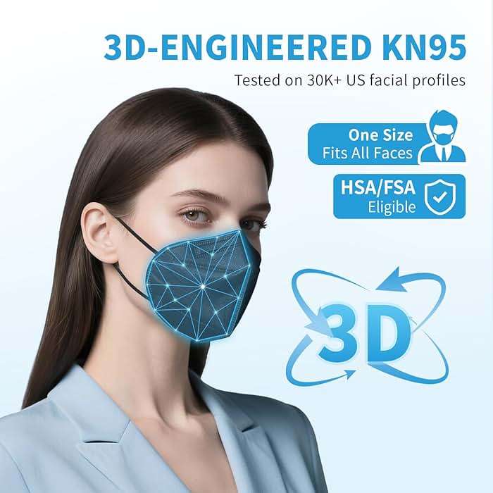 akgk KN95 Face Mask 50 PCS, Breathable Protection Masks, 5-Ply KN95 Black Masks, Cup Dust Safety Masks - Image 4