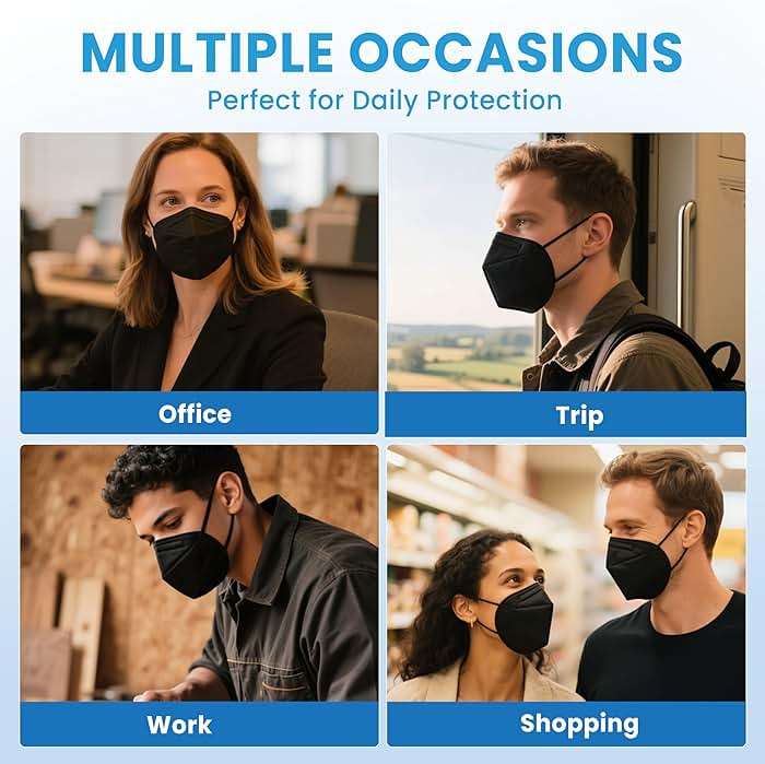 akgk KN95 Face Mask 50 PCS, Breathable Protection Masks, 5-Ply KN95 Black Masks, Cup Dust Safety Masks - Image 9
