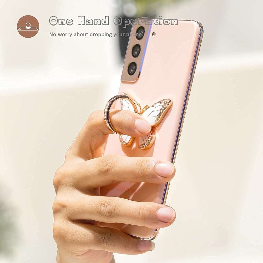 Doflyesky Butterfly Cell Phone Ring Grip Holder, 360 Degrees Rotation Phone Ring Grip Stand, Metal Finger Kickstand Compatible with iPhone, Samsung Galaxy, Android Phone - Image 5