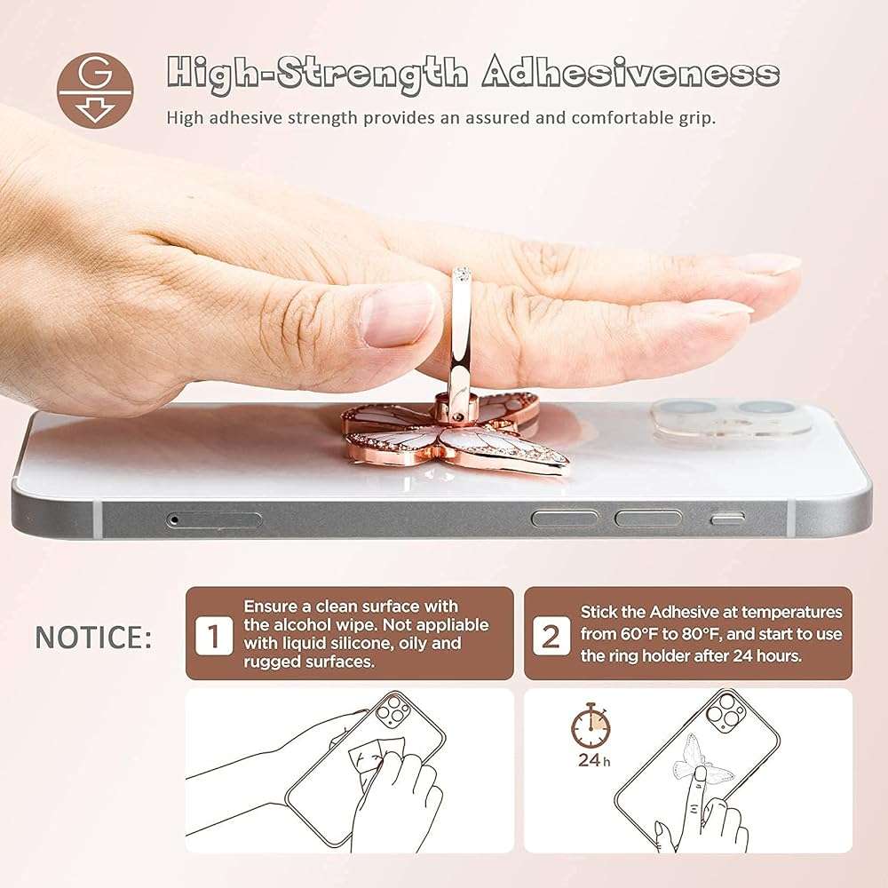 Doflyesky Butterfly Cell Phone Ring Grip Holder, 360 Degrees Rotation Phone Ring Grip Stand, Metal Finger Kickstand Compatible with iPhone, Samsung Galaxy, Android Phone - Image 6