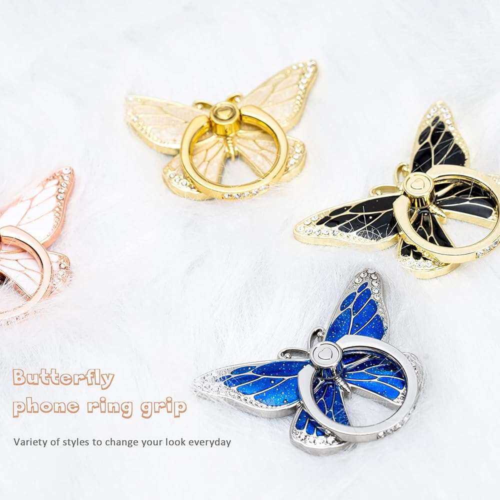 Doflyesky Butterfly Cell Phone Ring Grip Holder, 360 Degrees Rotation Phone Ring Grip Stand, Metal Finger Kickstand Compatible with iPhone, Samsung Galaxy, Android Phone - Image 8