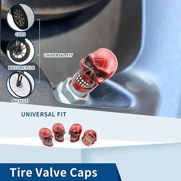 Bashineng Cars Tires Valve Stem Caps Cover Dustproof Cool Skull Head Universal Fit Most of Cars SUV Bike Trucks Motorcycles 4 Pcs/Set (red) - Image 2