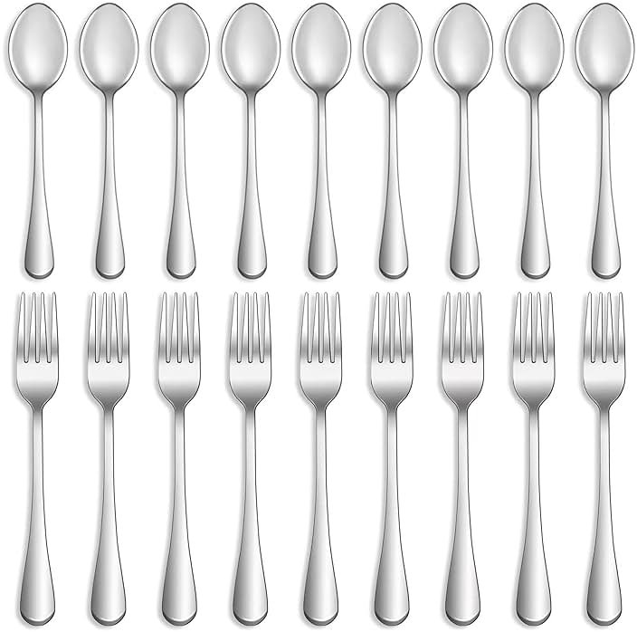 16 Pcs Forks and Spoons Silverware Set,Food Grade Stainless Steel Flatware Cutlery Set for Home,Kitchen and Restaurant,Mirror Polished,Dishwasher Safe - 8 Dinner Fork(8 inch) and 8 Teaspoon(6.5 inch) - Product Image