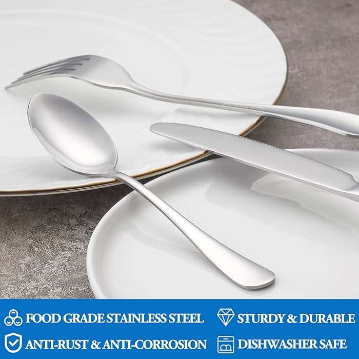 16 Pcs Forks and Spoons Silverware Set,Food Grade Stainless Steel Flatware Cutlery Set for Home,Kitchen and Restaurant,Mirror Polished,Dishwasher Safe - 8 Dinner Fork(8 inch) and 8 Teaspoon(6.5 inch) - Image 3