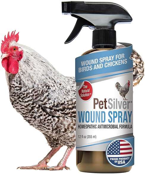 PetSilver Chicken Wound Spray for Chickens & Birds - Patented Silver Solution - Silver Spray for Wounds, Pecking Sores, Bumblefoot, Cuts, Burns, & Skin Irritations - Chicken Care - USA Made - 12 fl oz - Image 1
