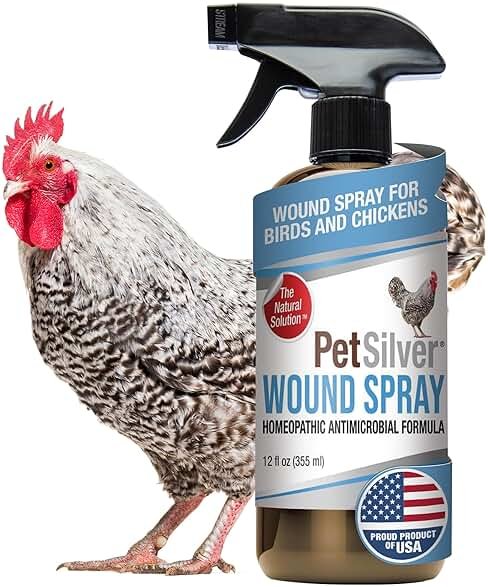 PetSilver Chicken Wound Spray for Chickens & Birds - Patented Silver Solution - Silver Spray for Wounds, Pecking Sores, Bumblefoot, Cuts, Burns, & Skin Irritations - Chicken Care - USA Made - 12 fl oz - Product Image