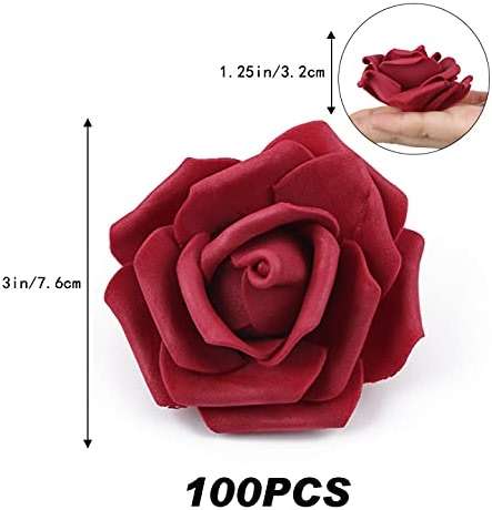 Artificial Rose Flowers,100 pcs Foam Rose Bulk Burgundy Fake Flower Heads for DIY Wedding Bouquets Rose Wall Kissing Balls Bridal Shower Centerpieces Arrangements Party Tables Decorations(Burgundy) - Image 3