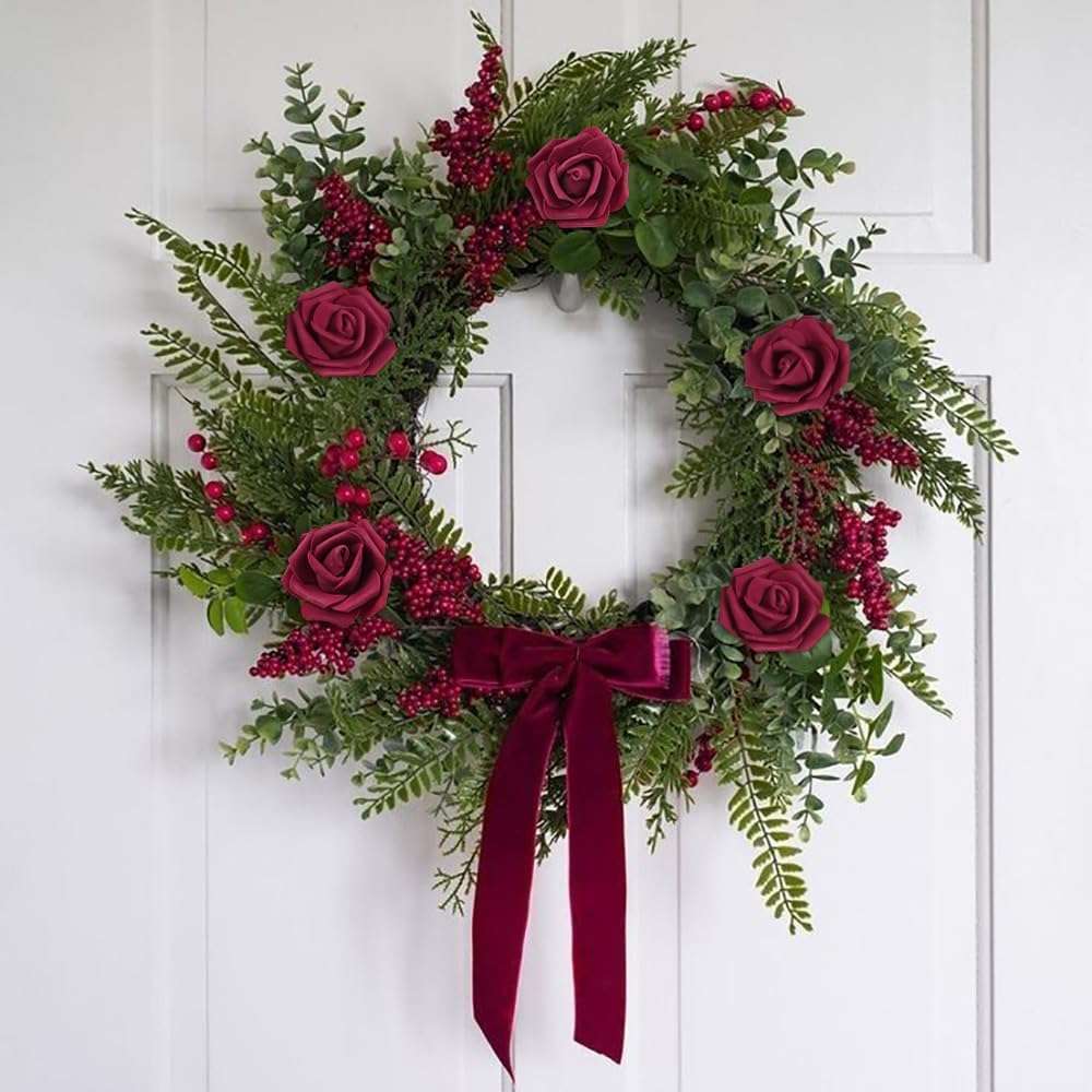 Artificial Rose Flowers,100 pcs Foam Rose Bulk Burgundy Fake Flower Heads for DIY Wedding Bouquets Rose Wall Kissing Balls Bridal Shower Centerpieces Arrangements Party Tables Decorations(Burgundy) - Image 6