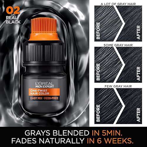 L’Oreal Paris Men Expert One Twist Mess Free Permanent Hair Color, Mens Hair Dye to Cover Grays, Easy Mix Ammonia Free Application, Real Black 02, 1 Application Kit - Image 3