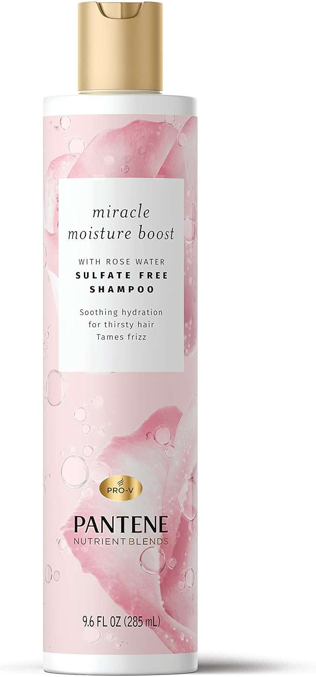 Pantene Sulfate Free Shampoo, Rose Water Shampoo for Dry Hair, Nutrient Blends Miracle Moisture Boost, 9.6 fl oz, Pack of 4 - Image 1
