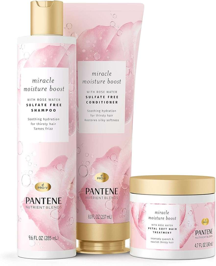Pantene Sulfate Free Shampoo, Rose Water Shampoo for Dry Hair, Nutrient Blends Miracle Moisture Boost, 9.6 fl oz, Pack of 4 - Image 6