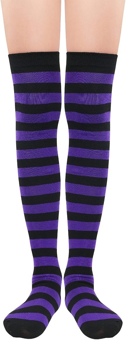 Zando Womens Thigh High Socks Striped High Knee Socks Knee High Socks for Cosplay Long Socks Over the Knee Leg Warmers - Product Image