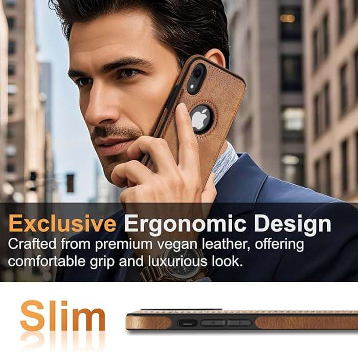 DOGODON Design Compatible with iPhone XR Case Luxury Leather Business Vintage Slim Non-Slip Soft Grip Shockproof Protective Cover (2018) 6.1 Inch (Brown) - Image 2