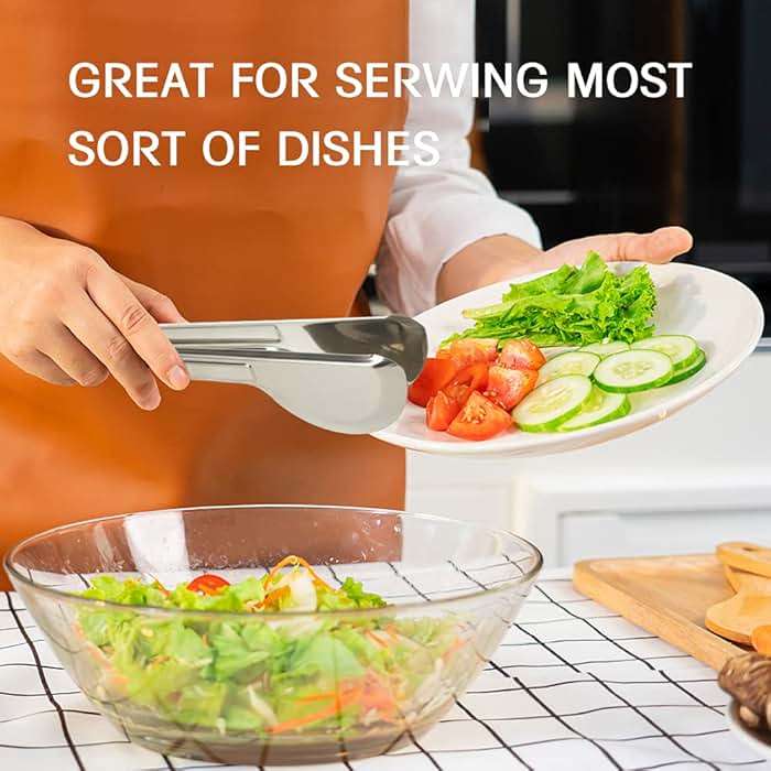Stainless Steel Metal Serving Utensils - Large Serving sets-10" Spoons, 10" Slotted Spoons and 9" Tongs by Teivio (Silver, Set of 12) - Image 6