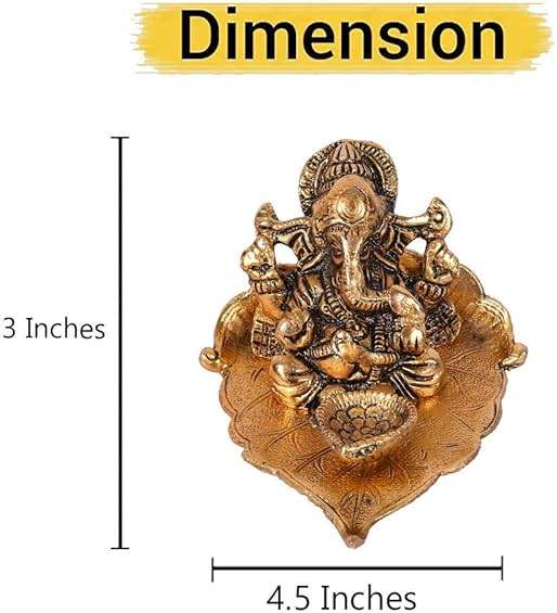 NOBILITY Ganesha on Leaf Statue Gold Ganesh Idol with Diya for Home Office Pooja Puja Diwali Decorative Wedding Return Gift Items 10 Pcs - Image 3