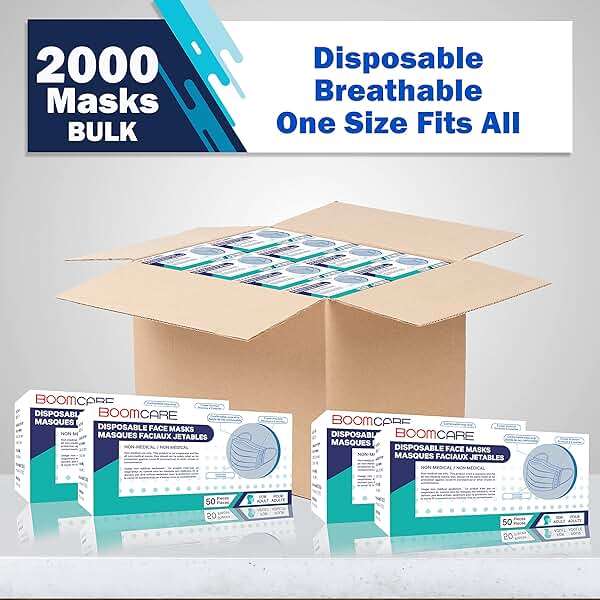 2000 Bulk Blue Disposable Face Masks Level 2 Non Woven Thick 3-Layers Breathable Facial Masks with Adjustable Earloop Mouth and Nose - Image 2