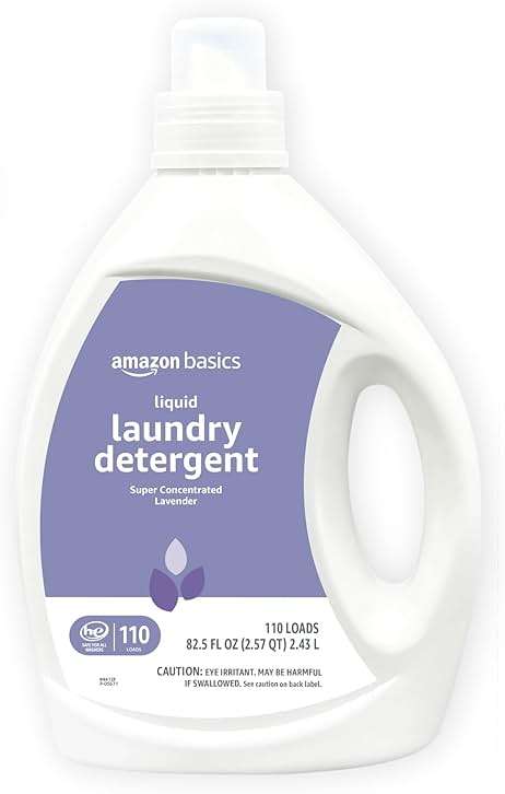 Amazon Basics Concentrated Liquid Laundry Detergent, Lavender Scent, HE Compatible, 110 Loads, 82.5 Fl Oz (Previously Solimo) - Image 1