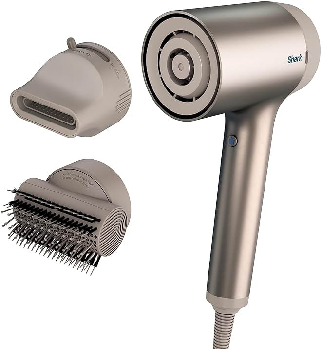 Shark HD112BRN Hair Blow Dryer HyperAIR Ionic Hair Dryer with 2-in-1 Concentrator and Styling Attachments, Auto Presets, Rotatable Hot Air Brush, No Heat Damage, Ionic, Stone - Product Image