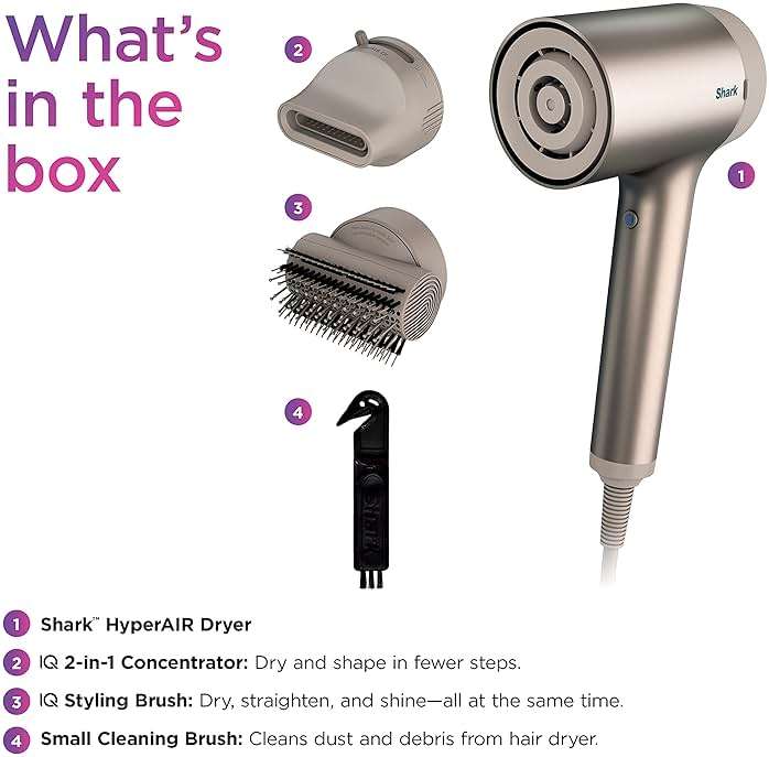 Shark HD112BRN Hair Blow Dryer HyperAIR Ionic Hair Dryer with 2-in-1 Concentrator and Styling Attachments, Auto Presets, Rotatable Hot Air Brush, No Heat Damage, Ionic, Stone - Image 8