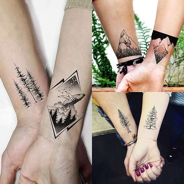 GOROMON 52 Sheets Small Black Mountain Temporary Tattoos For Men Women Adult, Geometric Sea Weave Forest Pine Tree Realistic Tattoo Sticker For Kids Children, Moon Sun Star Triangle Tatoos Outer Space - Image 5