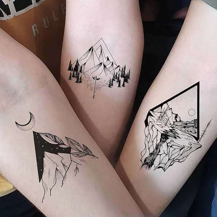 GOROMON 52 Sheets Small Black Mountain Temporary Tattoos For Men Women Adult, Geometric Sea Weave Forest Pine Tree Realistic Tattoo Sticker For Kids Children, Moon Sun Star Triangle Tatoos Outer Space - Image 7